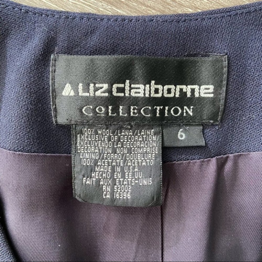 Vintage 90s Wool Liz Claiborne Gold Badge Fleur Navy Preppy Tailored Vest - Picture 3 of 11